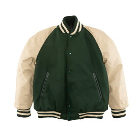 【HEWITT】(ヒューイット) Stadium Jacket raglan sleeve / スタジアムジャケットラグランスリーブ (フォレスト/クリーム) 渋谷アメカジ バックドロップ メンズ スタジャン アメリカ バックドロップ別注 made in usa