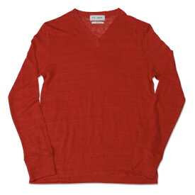 【T.N JACK】(ティーエヌジャック) Linen V Neck Sweater (レッド) / リネン Vネック セーター メンズ アメカジ 渋谷 老舗アメカジショップ back drop 日本製 メイドインジャパン 送料無料