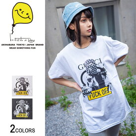 FU×GU robbery ガールフォトTシャツ（男女兼用）■ 半袖 tシャツ トップス ビッグtシャツ メンズ レディース おもしろ キャラクター プリント ゆったり 大きいサイズ おしゃれ ゆる カジュアル ロング ビッグトップス ビックシルエット オリジナル uネック 綿 黒 bk 白 wh