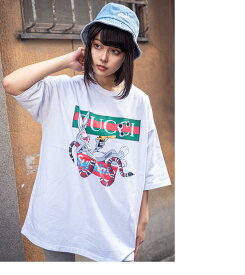 GU×SU gang BB 2nd ビッグTシャツ（男女兼用）■ 半袖 tシャツ トップス ビッグtシャツ メンズ レディース おもしろ キャラクター プリント ゆったり 大きいサイズ おしゃれ ゆる カジュアル ストリート ロング ビッグトップス ビックシルエット uネック 綿 黒 bk 白 wh