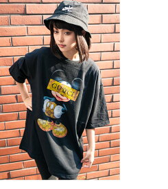 GU×MK モノグラムビッグTシャツ（男女兼用）■ 半袖 tシャツ トップス ビッグtシャツ メンズ レディース おもしろ キャラクター プリント ゆったり 大きいサイズ おしゃれ ゆる カジュアル ストリート ロング ビッグトップス ビックシルエット uネック 綿 黒 bk 白 wh 服