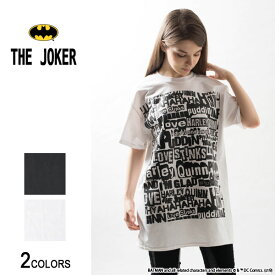 『THE JOKER』ジョーカー＆ハーレイ・クイン WORDS Tシャツ（男女兼用）■DCコミックス バットマン ハーレイクイン アメコミ 映画 ヴィラン キャラクター グッズ イラスト クルーネック プリント ロゴ ルーズ ビッグ 大きいサイズ メンズ レディース ユニセックス