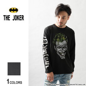 『THE JOKER』ジョーカー FACE ロングTシャツ（男女兼用）■DCコミックス バットマン アメコミ 映画 ヴィラン キャラクター グッズ イラスト クルーネック プリント ロゴ ルーズ ビッグ 大きいサイズ メンズ レディース ユニセックス 長袖 長袖Tシャツ ロンT