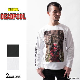 MARVEL『デッドプール』グラフィック ロングTシャツ（男女兼用）■アメコミ ヒーロー イラスト X-MEN アベンジャーズ トップス プリント ロゴ クルーネック カジュアル ストリート ルーズ ビッグ 大きいサイズ メンズ レディース ユニセックス