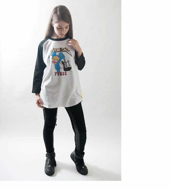 楽天市場 ニャンちゅう Rock ラグラン7分袖tシャツ 男女兼用 ワールド放送局 キャラクター 猫 ネコ キャット 今市隆二 三代目 横山 トップス プリント イラスト 古着風 ヴィンテージ風 ギター ロック カジュアル ストリート メンズ レディース ユニセックス バック