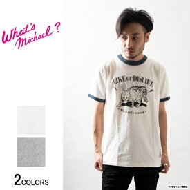 『What’s Michael?』マイケル シークレット Tシャツ（男女兼用）■ホワッツマイケル 栄喜プロデュース SIAM SHADE シャムシェイド ネコ 猫 CAT キャット グッズ アパレル 服 キャラクター コミック 漫画 リンガー プリント クルーネック 半袖 缶バッジ カジュアル