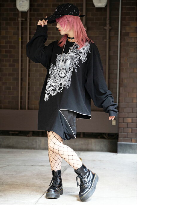 楽天市場 Clock Eye ファスナー付きビッグロンt 男女兼用 トップス ロンt ロングtシャツ ろんt 長袖 Tシャツ 長袖tシャツ ストリート 大きいサイズ やみかわ レディース メンズ ユニセックス ビックシルエット 病みかわ 病みかわいい 病み系 やみかわいい 病み 闇
