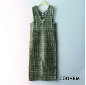 COOHEM コーヘン MADRAS CHECK TWEED O/P 11-242-018 レディース マドラスチェック ツイード ニット ワンピース ジャンパースカート オールインワン 日本製