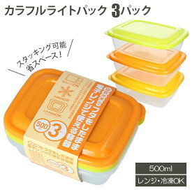 保存容器 プラスチック 好評 500ml 3個パック カラフルライトパック 洗いやすい 電子レンジ対応 フタをしたまま レンジOK 冷蔵 冷凍 冷蔵庫 冷凍庫 レンジ 解凍 食品保存容器 シール容器 3個セット TAKEYA タケヤ プラスチック製