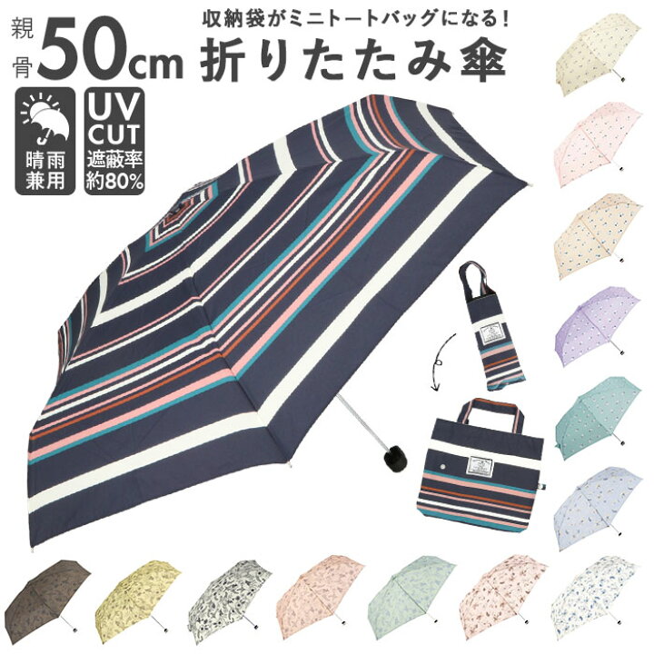 楽天市場 折りたたみ傘 レディース 好評 軽量 Because 傘 ブランド 折り畳み傘 晴雨兼用 50cm 50センチ Uvカット 日傘 折りたたみ トートバッグ 晴雨兼用傘 ミニ 折傘 おしゃれ 通勤 通学 雨傘 かさ 雨具 レイングッズ Backyard Family バッグタウン