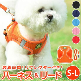 犬ハーネスリードセット 好評 メッシュハーネス ハーネス ドッグハーネス 犬 犬用 胴輪 リード付き 通気性 反射板 簡単装着 小型犬 中型犬 大型犬 猫 ネコ お散歩 お出かけ おしゃれ かわいい ペット用品 犬具