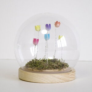 ガラスドーム フラワー 好評 LED ガラス ドーム チューリップ ガラスボールS お花 オブジェ 置き物 置物 おしゃれ かわいい オシャレ 可愛い LUMO ルーモ LEDイルミネーション インテリアライト
