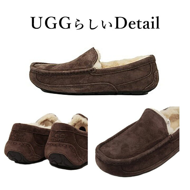 Ugg モカシン メンズ ファー 本革 デッキシューズ ローファー Ascot アグ 定番 アスコット レザー ボア