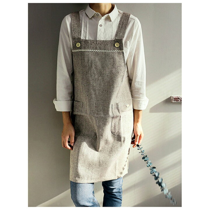 エプロン 100 リネン カフェ風 おしりが隠れる シンプル ポケット付き 家庭用エプロン 本物の Bangbang 販売元 84 以上節約