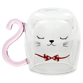 セラミック藍 マグカップ 猫 通販 マグ コップ コーヒーカップ スープカップ 食器 カップ 2重構造 2重 ダブルウォール 耐熱 耐熱ガラス アイス ホット ネコ ねこ cat 2重ガラス 結露しにくい 猫柄 猫雑貨 猫グッズ おしゃれ おうちカフェ カフェ