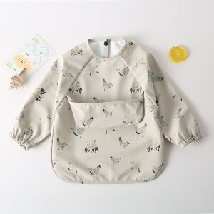 お食事エプロン 通販 お食事スタイ 食事用 エプロン ベビーエプロン 長袖 袖付き ポケット付き 撥水 はっ水 スナップボタン 柔らかい 洗える コンパクト 軽い 幼稚園 保育園 入園準備 食べこ