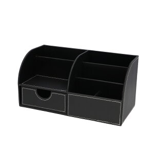 卓上収納ボックス 通販 収納ホルダー 多機能 ペン立て 文具 ケース 収納 小物入れ 引き出し付 レザー リモコン ペンスタンド 事務用品 整理 デスク 机 仕切り文房具 オフェス収納 リモコンラ