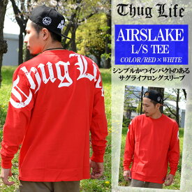 THUGLIFE / サグライフ 長袖Tシャツ THUGLIFE AIRSLAKE TEE レッド×ホワイトB系 HIPHOP アウトロー メンズ ファッション Tシャツ thuglife クルーネック ロンティ 丸首 ロング丈 リブ付き アメカジ 丈夫