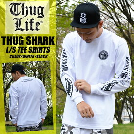 メンズ ファッション トップス 長袖Tシャツ THUGLIFE サグライフ 長袖Tシャツ THUGSHARK サグシャーク ホワイト×ブラック スケート