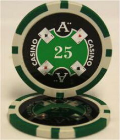 【 ポーカーチップ 】 【 カジノチップ 】 QuattroAssi クアトロアッシー ポーカーチップ [25] 緑 ＜25枚セット＞ ポーカーチップ カジノ用品 クレイチップ テキサスホールデム クレイチップ ポーカートーナメント 即日納品 ホンモノ