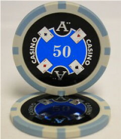 【 カジノチップ 】 【 ポーカーチップ 】 QuattroAssi クアトロアッシー ポーカーチップ [50]水色＜25枚セット＞ ポーカーチップ カジノ用品 クレイチップ 高級チップ ポーカートーナメント イベント クレイチップ 本場