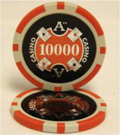 【 カジノチップ 】 【 ポーカーチップ 】 QuattroAssi クアトロアッシー ポーカーチップ [10，000] 橙 ＜25枚セット＞ カジノ用品 クレイチップ ポーカートーナメント カジノクオリティ テキサスホールデム　大量 即日納品