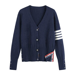 ゴルフウェア レディース カーディガン ゴルフウエア Vネック ニット ニットカーディガン ゴルフ ウエア トリコロール ライン ウール あったか 通学 厚手 通勤 おしゃれ 秋 冬 秋冬 黒 グレー