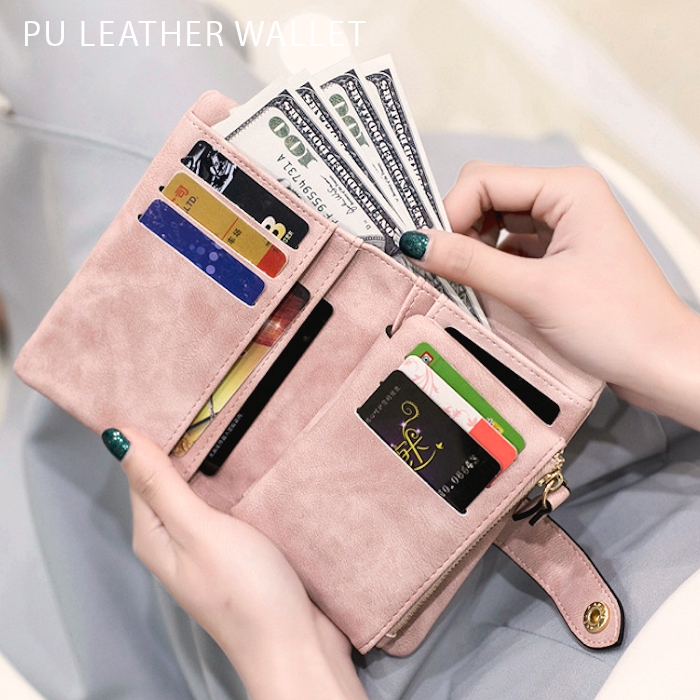 海外並行輸入正規品 ふわカワ ミニ財布 二つ折り ピンク 柔らか 大容量 レディース ウォレット