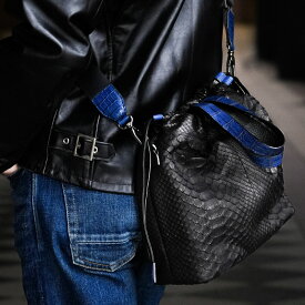 【池田工芸】藍染めクロコ×パイソン “粋”の精神を極めた、最高級ショルダートート Denim Crocodile×Python String Bag 『粋』（Iki）クロコダイルショルダーバッグ クロコダイル トートバッグ パイソントートバッグ ワニ革 ヘビ革 バッグ 蛇革【次回出荷日10月2日頃】