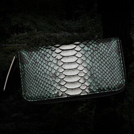 【池田工芸】日本伝統の美を味わう、「侘び」の翼。 Diamond Python RoundBig Wallet（ダイヤモンドパイソン ラウンドビッグウォレット）《翡翠》【次回出荷日10月2日頃】
