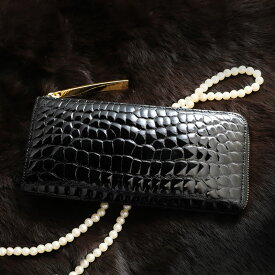 クロコダイル 長財布 L字財布 レディース メンズ【池田工芸】Crocodile L Long Wallet クロコダイル L ロングウォレットW ワニ革 艶あり 紫綬褒章受章 【次回出荷日7月25日頃】