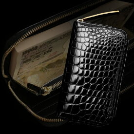 クロコダイル 長財布 ラウンド財布 メンズ【池田工芸】Crocodile Million Wallet クロコダイル ミリオンウォレット ワニ革 艶あり 紫綬褒章受章 【次回出荷日8月1日頃】