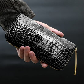 クロコダイル 長財布 メンズ【池田工芸】Crocodile Smart Long Wallet クロコダイル スマートロングウォレットW ワニ革 艶あり 紫綬褒章受章 【次回出荷日8月1日頃】