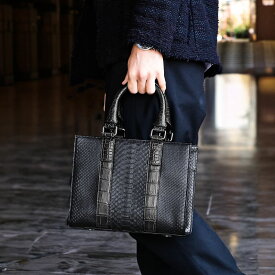 【池田工芸】優雅なひと時のためのクロコダイル×パイソン “ラウンジトート” Crocodile × Python Lounge Tote-【次回出荷日10月2日頃】