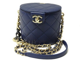 シャネル CHANEL マトラッセ ミラー付 バニティ チェーン ショルダーバッグ ネイビー ココマーク ターンロック 31RUECAMBON【中古】ポーチ 29番(シール有)