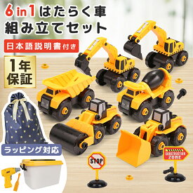 車 おもちゃ 工事 建設車両 6in1 組み立て 電動ドリル付き 大工 DIY セット 収納 収納ボックス付き プレゼント クリスマス 子供 ミニカー ダンプ トラック ロードローラー セメントミキサー 電動ドライバー 工具 ごっこ遊び 知育 知育玩具 おままごと 新製品 ネジ止め