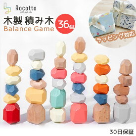Rocotto ロコット 木製 積み木 36個入り 立体 ブロック 知育玩具 ストーンバランス 石積みアート 積み石 バランス カラフル 高齢者 デザイナーズブロックプレゼント ストレス解消 ウッドブロック