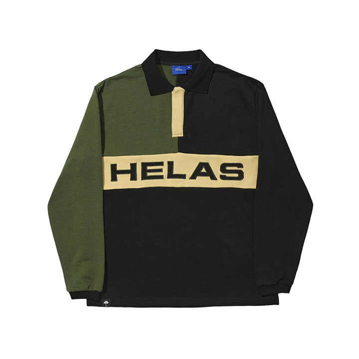 楽天市場】HELAS ヘラス 長袖ポロシャツ M,Lサイズ ブラック/黒 カーキ 