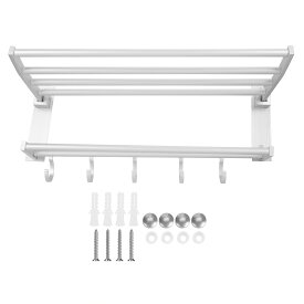 タオル掛け上ラック タワー バスルームシェルフ 壁掛け設置 簡単 おしゃれ 整理整頓 ホワイト ディスペンサーラック フック付き 折り畳み可能 浴室棚 洗面所 トイレ 小物置き インテリア ボトルラック 棚 40cm