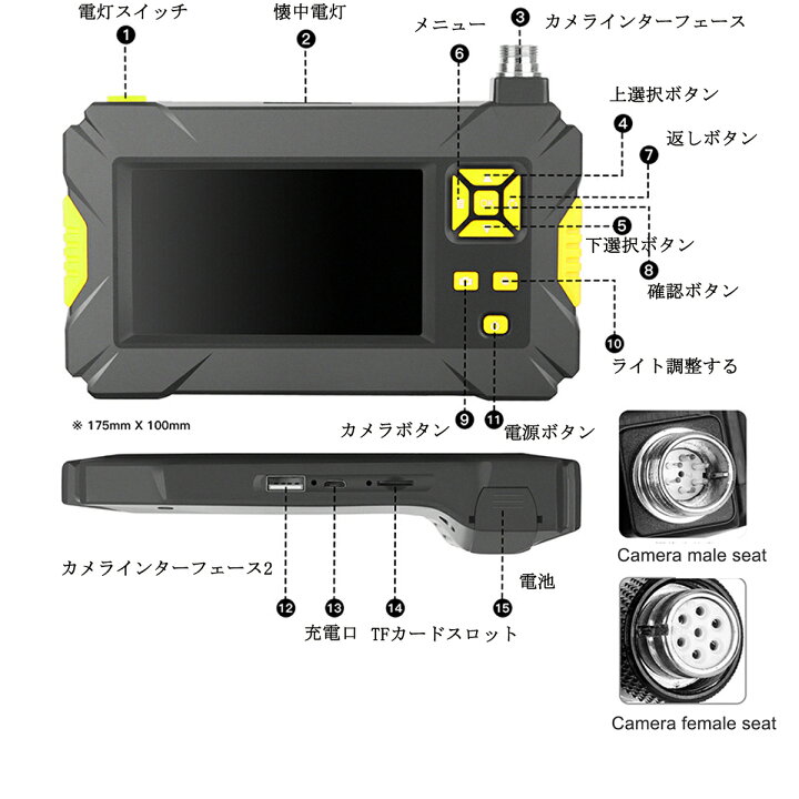 楽天市場】【送料無料】内視鏡 検査カメラ マイクロスコープ ファイバースコープ HDデジタル 1080P 工業用内視鏡 多機能 内視鏡P30 4.3インチLCDスクリーン 3.9mm超薄型レンジ 6枚LEDライト 調整可能 防水設計 暗視機能 掃除/排水口/車/設備の点検 2M : BaibaiyiSHOP 楽天市場】【送料無料】内視鏡 検査カメラ マイクロスコープ ファイバースコープ HDデジタル 1080P 工業用内視鏡 多機能 内視鏡P30 4.3インチLCDスクリーン 3.9mm超薄型レンジ 6枚LEDライト 調整可能 防水設計 暗視機能 掃除/排水口/車/設備の点検 2M : BaibaiyiSHOP