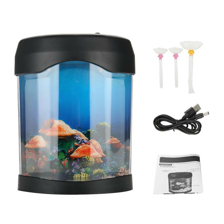 21春夏新色 Kentan 卓上 アクアリウム Led クラゲ イルミネーション搭載 2匹 付き 夜灯 照明常夜灯led 水族館 家庭用装飾ライト ミニ水槽 Led水族館 気分ランプ水族館 循環ポンプ イルミニウム デスク トップタンク 癒しアイテム 蛍光クラゲ 環境保護 Thrifty