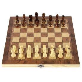 木製 チェスセット チェス 折りたたみ 24CM 3 IN 1 チェス チェッカーズ バックギャモン Chess コンパクト収納 対戦ゲーム 子供から大人まで プレゼント 初心者向け 2人用 ボードゲーム イギリス 英国