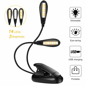 読み取りライト 14 LED USB充電式およびアイケアブックライト 柔軟なクリップリーディングランプ