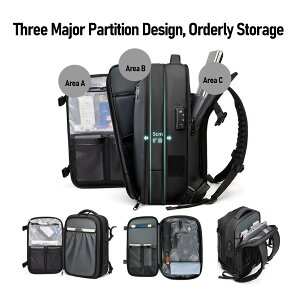 掃除機バックパック60L拡張可能な圧縮バックパック雨プルーフ17インチラップトップバッグタイプCインターフェースとパスワードロック