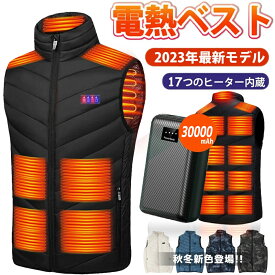 【2024強化版 17つヒーター】電熱ベスト 日本製ヒーター 30000mAh バッテリー発熱ベスト 3段温度調整 前後独立温度設定 防寒ベスト 電熱ジャケット 17つヒーターベスト 加熱ベスト usb 電気ベスト レディース メンズ バイクウェア電熱ウェア