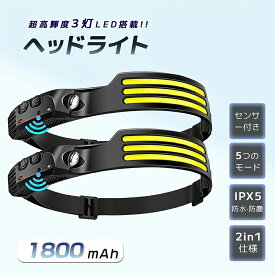 【正規品！】＼楽天1位 累販1,200個／ヘッドライト 充電式ヘッドライト usb LED ヘッドランプ 2in1仕様 LEDヘッドライト モーションセンサー付き 屋外 アウトドア 超広角 270度 集光 超軽量 長時間 IPX5 防水防塵 キャンプ 登山 散歩 釣り 作業 停電用 防災用