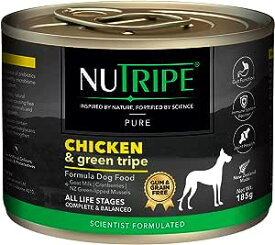 ニュートライプ チキン ドッグ缶 185g 犬用 缶詰 NUTRIPE 成犬総合栄養食 チキン グリーントライプ 穀物不使用 保存料・人工着色料不使用 緑イ貝 グリーントライプ 超ナチュラルフード 安心 安全 栄養満点 3980円以上送料無料