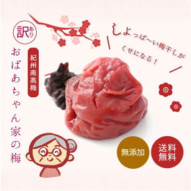 梅干し 無添加 塩分20％ 訳ありおばあちゃん家の梅 350g・700gしそ入 天日塩・国産しそ使用 送料無料(北海道・沖縄送料700円) 紀州南高梅 人工甘味料・保存料・着色料・香料すべて不使用。