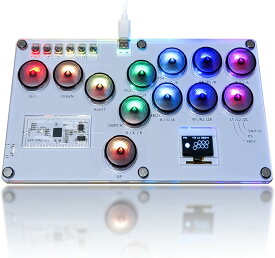 レバーレスアーケードコントローラー アケコン 薄型ロープロ12ボタン 膝置き可 for PC/Switch/PS4 PS3 RGB LEDライトDIY ホットスワップ 天板広め 連射機能 格闘ゲームコントローラー