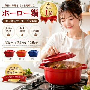 【楽天1位】 ホーロー鍋 22cm 24cm 26cm 鋳鉄鍋 IH対応 ガス火 オーブン 両手鍋 煮込み料理 無水調理
